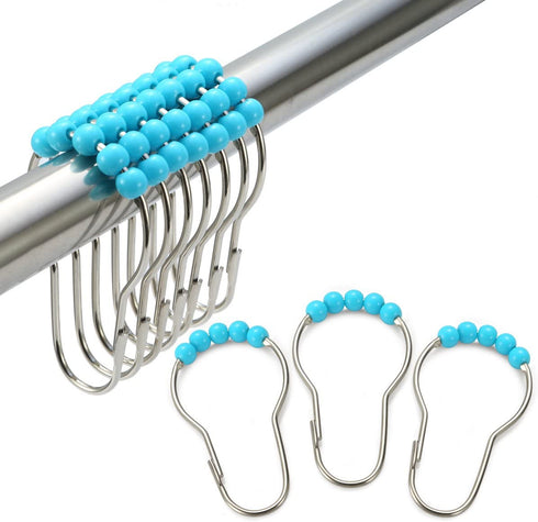 Stainless Steel Shower Curtain Ring Hooks- Set of 12